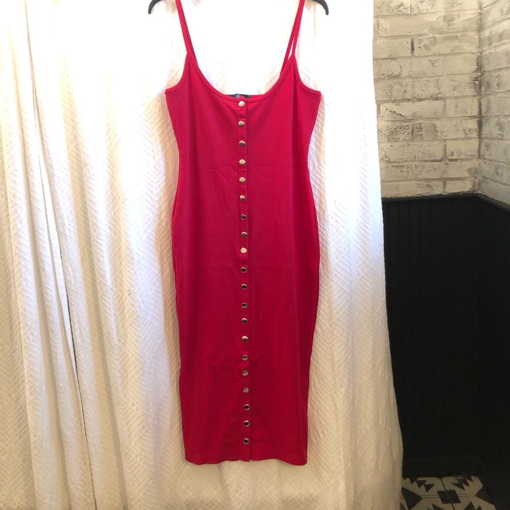 MISSGUIDED Ribbed Red Strappy Dress